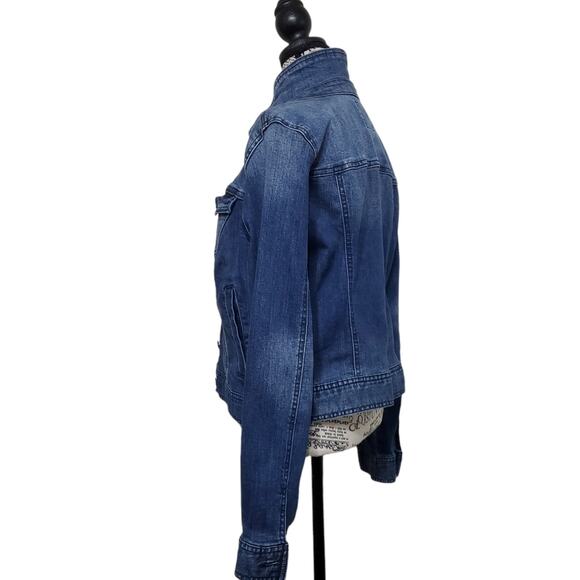 Celebrity Pink Denim Cropped Faded Wash Jean Jacket Comfort Stretch Size Large - Picture 3 of 10